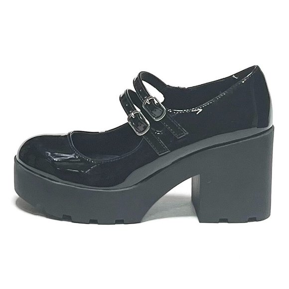New Women's Black Patent Mary Jane School Girl Platform Heel Ballet Flats Pumps - Picture 4 of 6